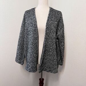Eileen Fisher Cardigan Sweater Gray Open Front Size M Organic Cotton Chunky